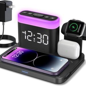 STARX Wireless Charging Staion,3 in 1 Multiple Charger Stand with Alarm Clock